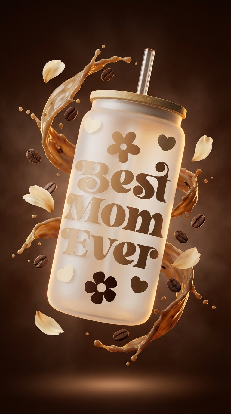 Best Mom Ever Glass Can Tumbler with Bamboo Lid and Straw | Mother’s Day Gift Cup