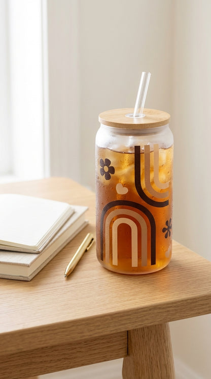 Best Mom Ever Glass Can Tumbler with Bamboo Lid and Straw | Mother’s Day Gift Cup
